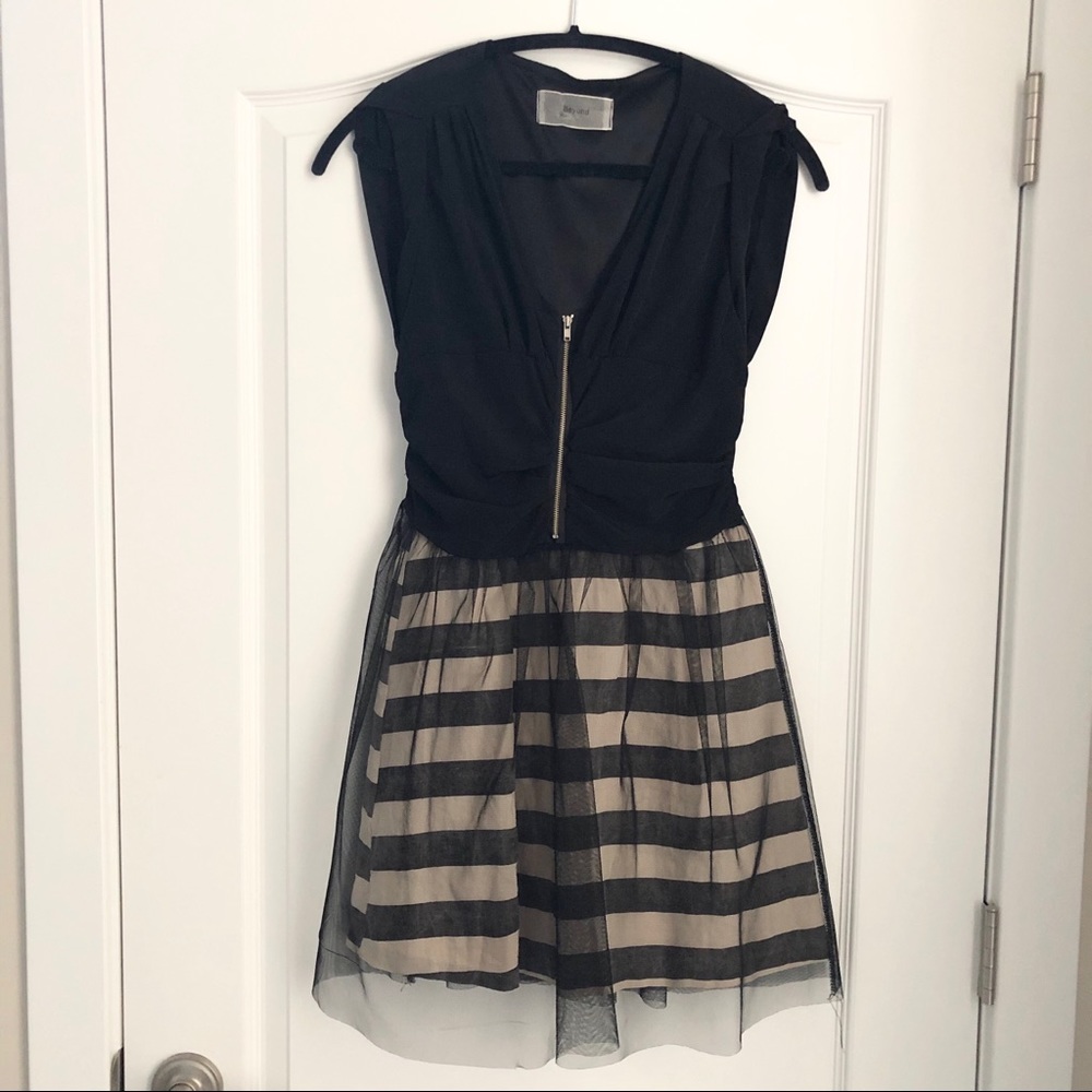 Black and beige striped tulle dress from Korea